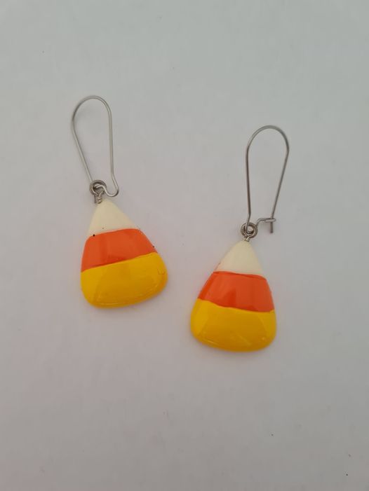 Boucles D'oreilles Candy Corn Halloween - Perles Acryliques, Argent Tibétain - Fait Main