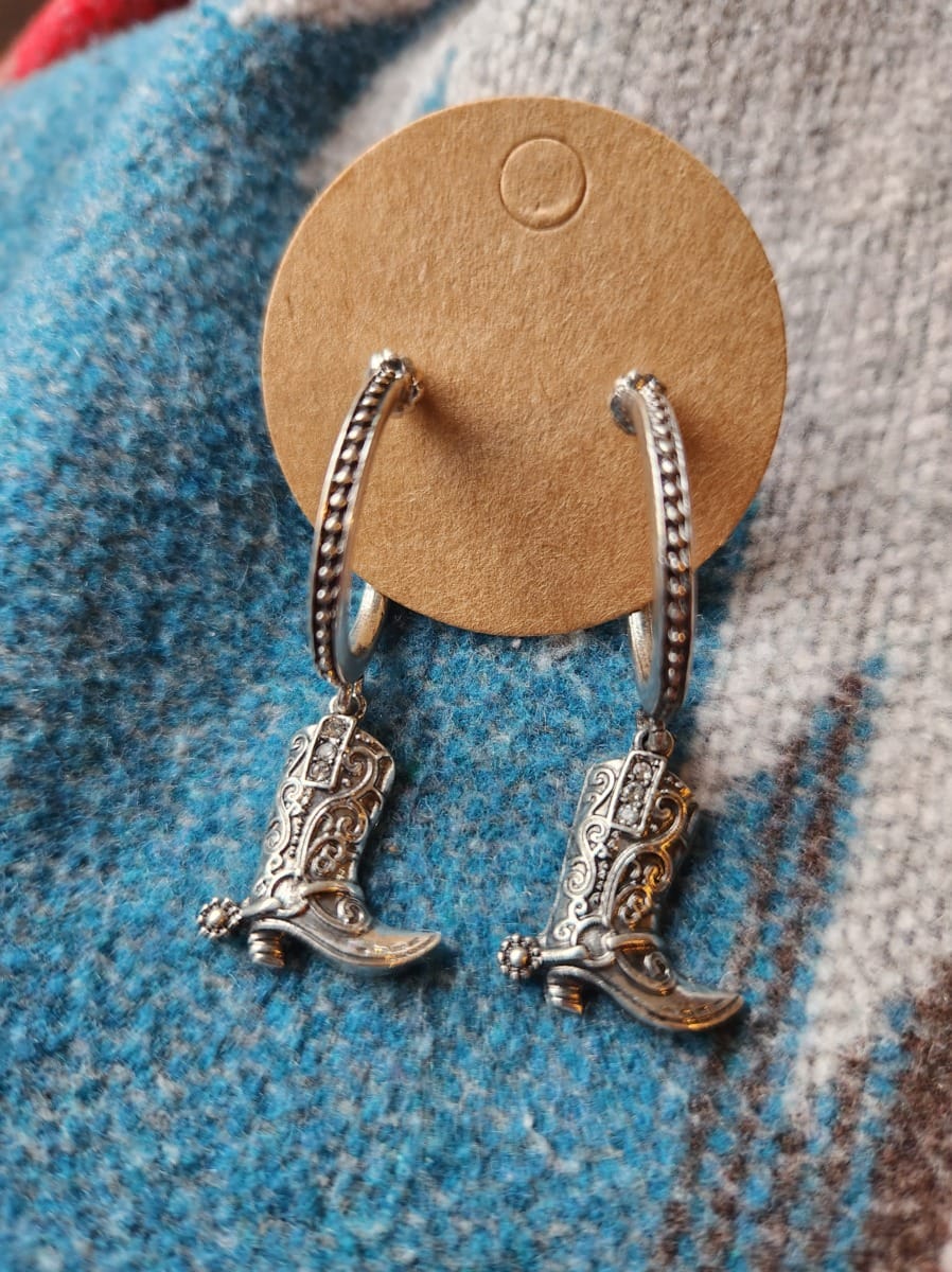 Western Turquoise Stud Earrings - Cowgirl Boots & Cattle Head Bohemian Style