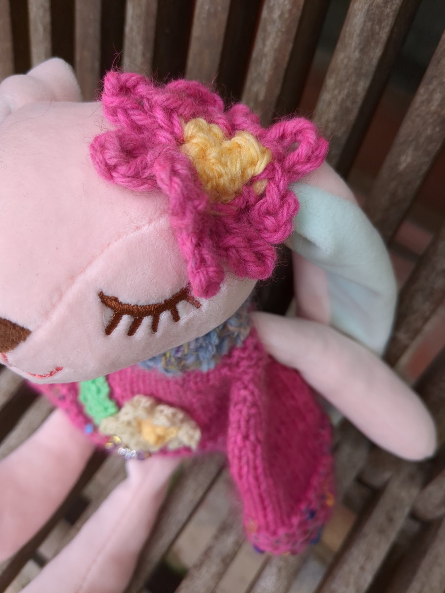 Soft toy rabbit in handknitted outfit ⋆ Spend With Us - Buy From a Bush ...